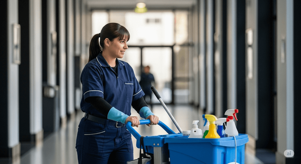 Equipo de limpieza en acción